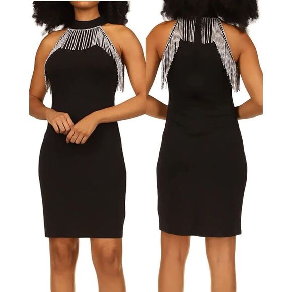 MICHAEL Michael Kors NWT BLACK Rhinestone Halter Dress Bling M